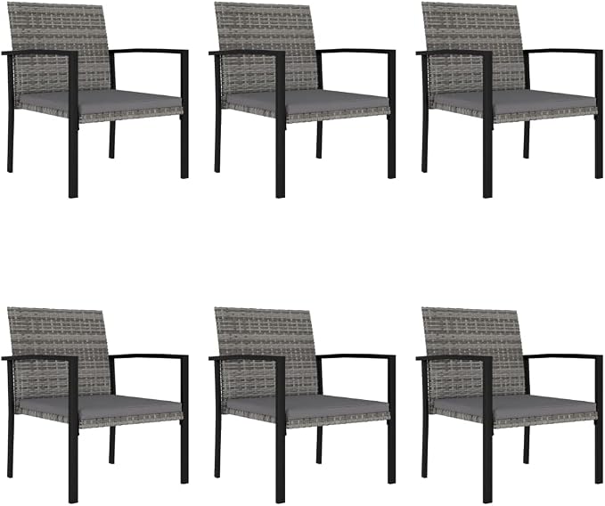 7 Piece Poly Rattan Patio Dining Set Gray | Steel Frame, Weather Resistant PE Rattan, Removable Seat Cushions, Lightweight
