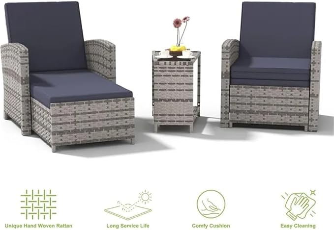 5-Piece Outdoor Patio Furniture Set with Chairs Ottomans Wicker Patio Conversation Set Outdoor Sofa with Cushions for Garden and Backyard