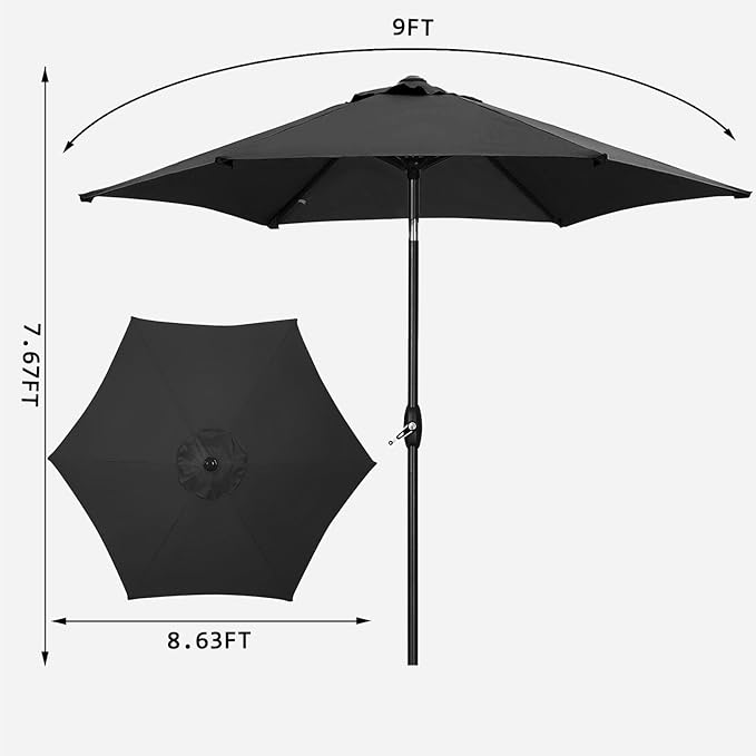 9ft Patio Umbrella Outdoor Portable Table Market Umbrella with Push Button Tilt/Crank,Black