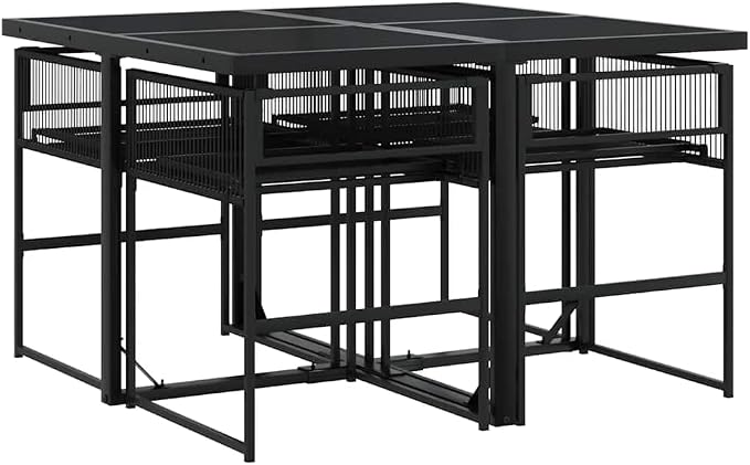 vidaXL 5 Piece Garden Furniture Set with Cushions Black Synthetic Rattan Outdoor Dining Set Garden Dining Furniture Garden Table and Chairs