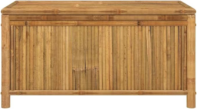 Natural Bamboo Garden Storage Box with Zip Closure, Large Outdoor Storage Container for Patio and Balcony, Breathable Material for Cushions and Tools, Sturdy Polyethylene