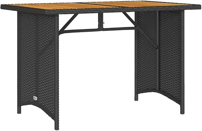 Patio Table with Acacia Wood Top, 43.3x26.8x27.6 Inch Outdoor Garden Table, PE Rattan and Powder-Coated Steel Frame