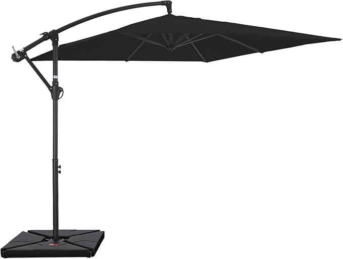 FUNDAZE 8x8ft Hanging Cantilever Patio Umbrella with Base, Square Outdoor Sun Shade with Crank & Tilt for Garden, Backyard, Deck