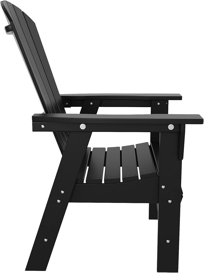 WestinTrends Dylan Adirondack Outdoor Dining Set for 6, All Weather Poly Lumber Patio Table and Chairs Set of 6, 71" Trestle Outdoor Table and Seashell Adirondack Dining Chair, Black