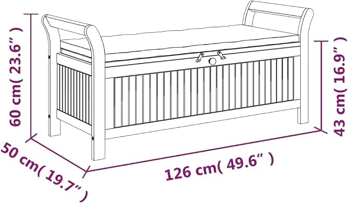 Wooden Outdoor Patio Storage Bench Large Deck Box with White Cream Cushion 49.6"x19.7"x23.6" Solid Wood Acacia Storage Box Deck Box with Seat for Garden, Balcony, Porch, Pool,Yard-AA
