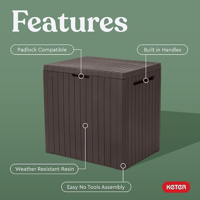 free-space 30 Gallon Resin Outdoor Storage Box, Waterproof Weatherproof Deck Box, Multi-Purpose Patio Organizer for Cushions, Tools & Outdoor Accessories