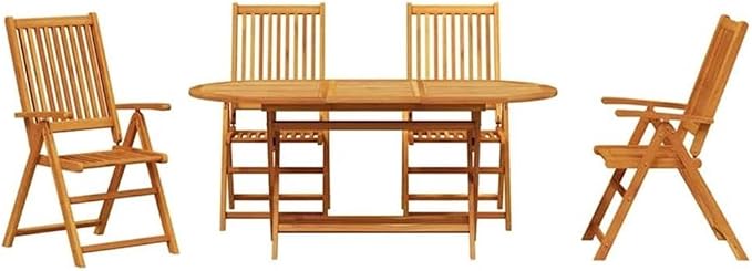 Afuera Living Contemporary 5 Piece Patio Dining Set, Acacia Wood, Brown Finish, Rustic Design, Outdoor Furniture with Table and 4 Chairs, Ergonomic Armrests, Perfect for Garden or Patio Dining