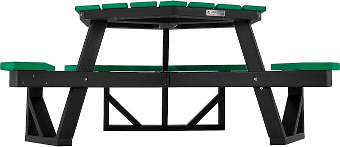 Global Industrial Outdoor 46" Hexagonal ADA Accessible Picnic Table with 3 Attached Benches, Recycled Plastic Construction, 1600 Lbs Weight Capacity, Green