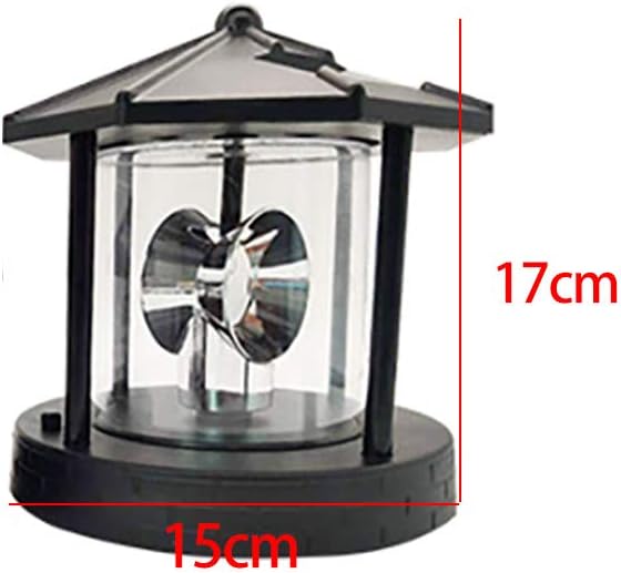 15 * 15 * 17cm Solar Lighthouse Rotating Light, Led Rotating Lighthouse Beacon Lamp Rotating Outdoor Decorative Lamp Energy Saving Solar Landscape Light (Black)