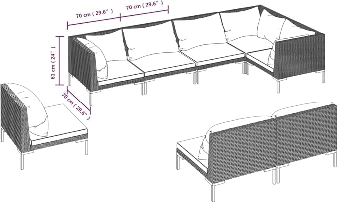Patio Lounge Set with Cushions,Outdoor Table and Chairs Set,Terrace Conversation Set Furniture,Outdoor Furniture,for Garden,Backyard,8 Piece Poly Rattan Dark Gray