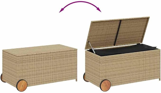50.2 Gallon Poly Rattan Garden Storage Box with Water-Proof Bag and Wheels for Patio Cushions and Blankets