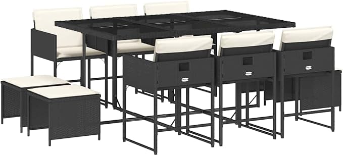 11 pcs Set Modern Garden Dining Set & Bistro Set Black Synthetic Poly Rattan Patio Dining Set Outdoor Dining Set for Patio Garden Backyard 41.7 x 65.0 x 28.7 in