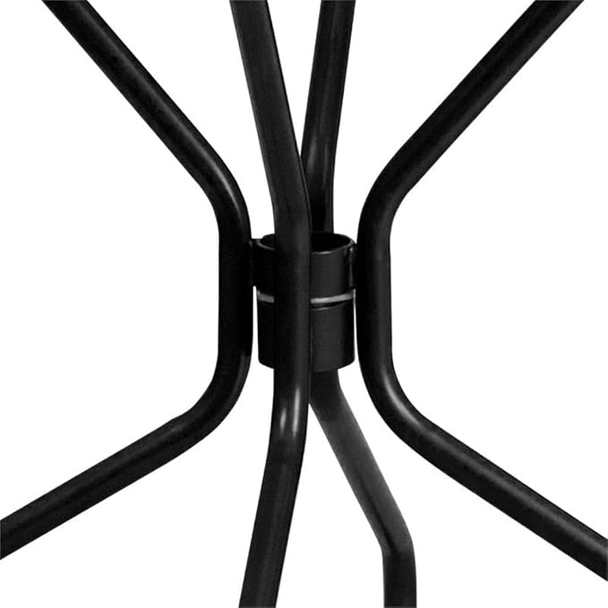 Afuera Living 35.25" Round Steel Patio Dining Table, Black Powder Coat Finish, Rain Flower Print Top with Umbrella Hole, Indoor/Outdoor Use, Durable Bistro, Cafe, Restaurant, or Home Patio Table