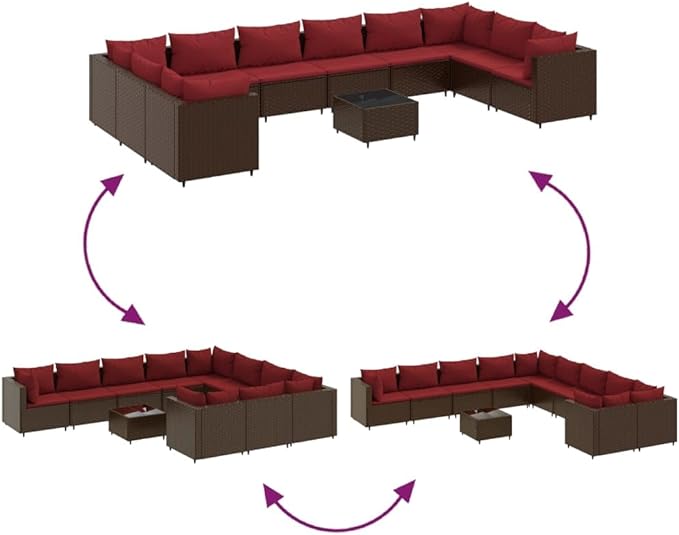 Patio Furniture Sets,Outdoor loveseat,Patio Conversation Sets,11 Piece Patio Lounge Set with Cushions Brown Poly RattanSuitable for Patio, Garden, Gazebo Low