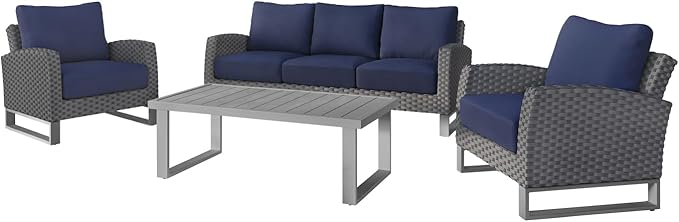 New Classic Furniture Fiji Aluminum Metal Patio Conversation Sets for 5 – Stylish Outdoor Patio Conversation Sets – Outdoor Furniture Sets for Balcony, Deck, or Small Outdoor Spaces