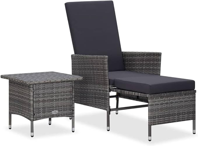 2 Piece Patio Lounge Set with Cushion, Furniture Conversation Sets Outdoor Patio Sectional Patio Lounge Set Piece Patio Set s Poly Rattan Gray