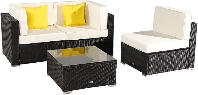Furniture Set 4 Pieces PE Wicker Rattan Corner Sofa US Warehouse in Stock