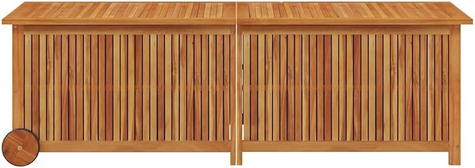 Solid Acacia Wood Garden Storage Box with Wheels, 59.1 Inch Outdoor Deck Bin for Patio Cushion, Tool and Toy Organization, Weather-Resistant Brown Storage Chest