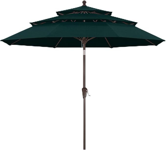 MASTERCANOPY 9ft 3-Tier Olefin Patio Umbrella with Tilt Crank, 5-Year-Non-Fading Canopy & 8 Fiberglass Ribs for Deck, Patio, and Garden, Peacock Blue