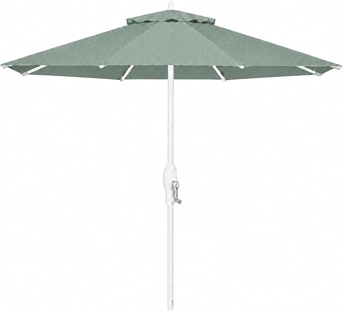 Treasure Garden 9ft Patio Umbrella - Outdoor Furniture Market Umbrella – Deluxe Auto-Tilt – White Aluminum Frame (Sunbrella, Spa)