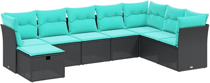 8 Piece Patio Sofa Set with Cushions, Outdoor Sofa Sets Front Porch Furniture Patio Conversation Set Outdoor Dining Sets for Garden Exhibition Poolside Negotiation Area Black Poly Rattan