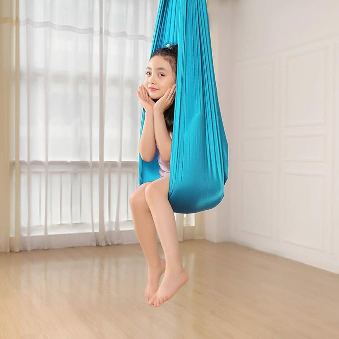 Yoga Swing for Kids Hammock Children Hangin Indoor Outdoor Autism Aspergers,ADHD Kids Hangin Therapy Swing 110inch x 39inch (Hardware Included) Sky Blue