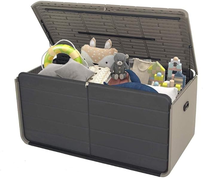 Large 120-Gallon Waterproof Outdoor Storage Box for Patio, Deck, or Poolside – Durable Weather-Resistant Design with Lockable Lid (160 Gallon (Gray) - Plastic)
