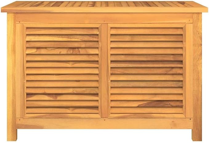 35.4 Inch Long Teak Storage Box with Louvered Door Outdoor Storage for Garden Tools and Cushions, Solid Teak Wood Garden Box for Patio and Balcony