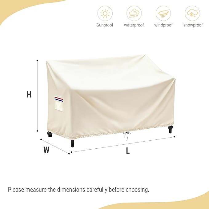 Patio Bench Cover,500D Outdoor 2-Seater Waterproof Outdoor Loveseat/Glider/Sofa/Furniture Cover,Beige - 74"L x 28"W x 33"H