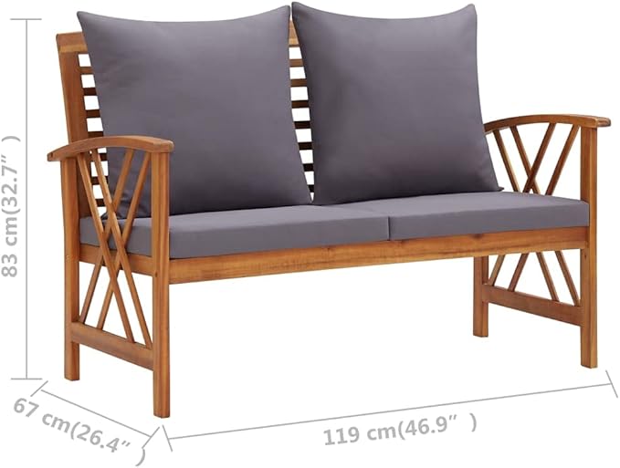 2 Piece Patio Lounge Set with Cushions Solid Acacia Wood, Outdoor Patio Sectional, Outdoor Sofa Set, Furniture Conversation Sets, Outdoor Porch Furniture for Balcony, Yard