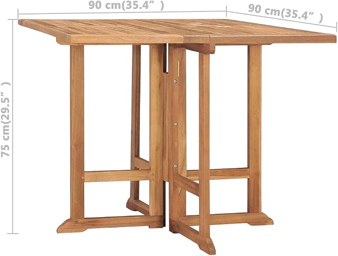 Folding Garden Dining Table Teak Brown Solid Wood Foldable Outdoor Furniture for Patio Balcony Table Garden 35.4 in x 35.4 in Seats 4