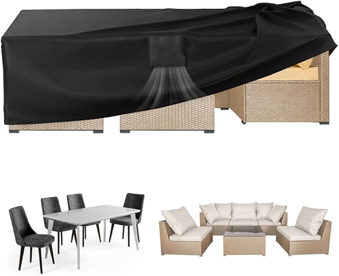 Patio Furniture Set Covers Waterproof, 108"L X 82"W X 28"H, 600D Outdoor Table and Chair Cover, Rectangular Heavy Duty Outdoor Furniture Covers, Patio Sectional Sofa Set Cover, Black