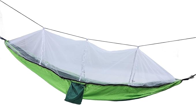 Camping Hammock with Net, Portable Outdoor Hammock Travel Bed 661lb Load Bearing Lightweight Portable Hammock with Net Nylon Material Hammock for Camping (Dark Green with Fruit