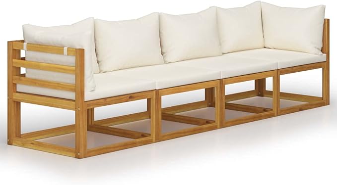 Patio Lounge Set with Cushion,Outdoor Patio Furniture,Outdoor Chat Conversation Set,Garden Furniture Sets,for Patio,Backyard,Garden,Outdoor,4 Piece Cream Solid Acacia Wood