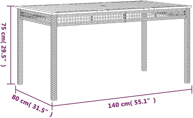 vidaXL Patio Table, Outdoor Dining Table, Patio Furniture, Rectangular Garden Table for Lawn Backyard, Black Poly Rattan Acacia Wood
