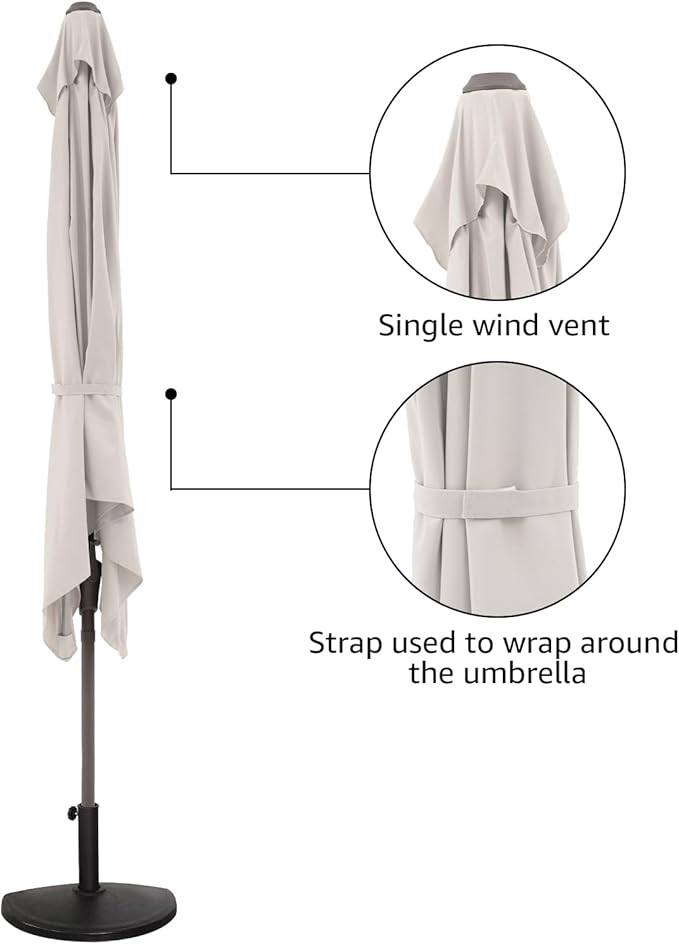 COBANA 7.5’by 4’Half Rectangular Outdoor Patio Umbrella for Patio, Balcony, Garden, Deck, Cream White