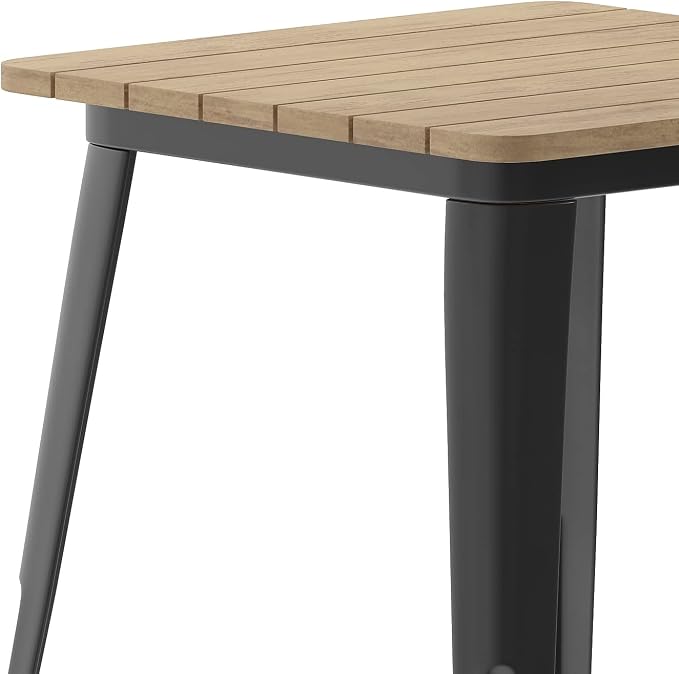 Flash Furniture Declan Commercial Outdoor Dining Table, All Weather Poly Resin Top with Steel Base, 23.75" Square, Brown/Black