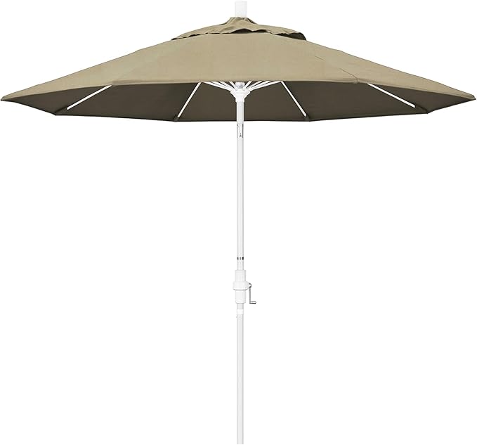 California Umbrella 9' Round Crank Lift, Collar Tilt, Aluminum Pole, Fiberglass Rib Patio Umbrella, White Finish