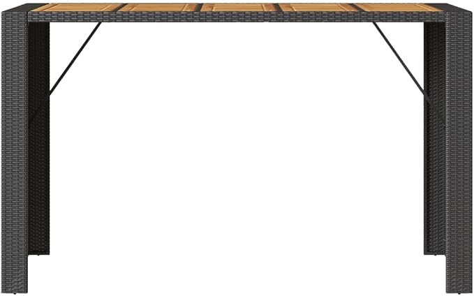 Synthetic Rattan Bar Table Black 72.8 Inch Long Rectangular Outdoor Bar Height Table Weather Resistant for Patio Garden Poolside