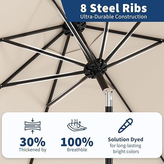 Garvee 10FT Patio Umbrella - Outdoor Table Umbrella with Crank Lift & Push Button Tilt - Market Umbrella 8 Sturdy Ribs UV Protection for Pool, Deck, Yard, Garden - Light Beige