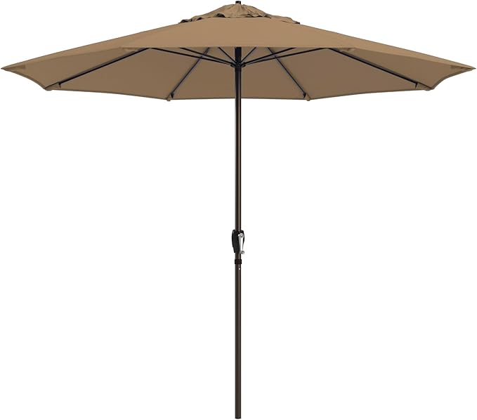 California Umbrella 12-Year Protection 9-Ft Outdoor Patio Umbrella, Sunbrella Fade-Resistant Fabric, Auto-Tilt, Heavy Duty Aluminum Frame, 8 Reinforced Ribs for Pool or Deck, Bronze Pole, Heather Beige