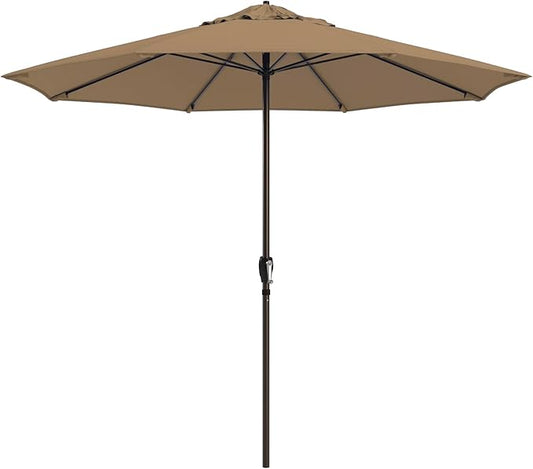 California Umbrella 12-Year Protection 9-Ft Outdoor Patio Umbrella, Sunbrella Fade-Resistant Fabric, Auto-Tilt, Heavy Duty Aluminum Frame, 8 Reinforced Ribs for Pool or Deck, Bronze Pole, Heather Beige