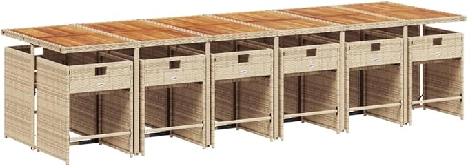 13 Piece Patio Dining Set with Cushions, Space Saving Cube Garden Furniture for Backyard, Beige Poly Rattan Table and Chairs