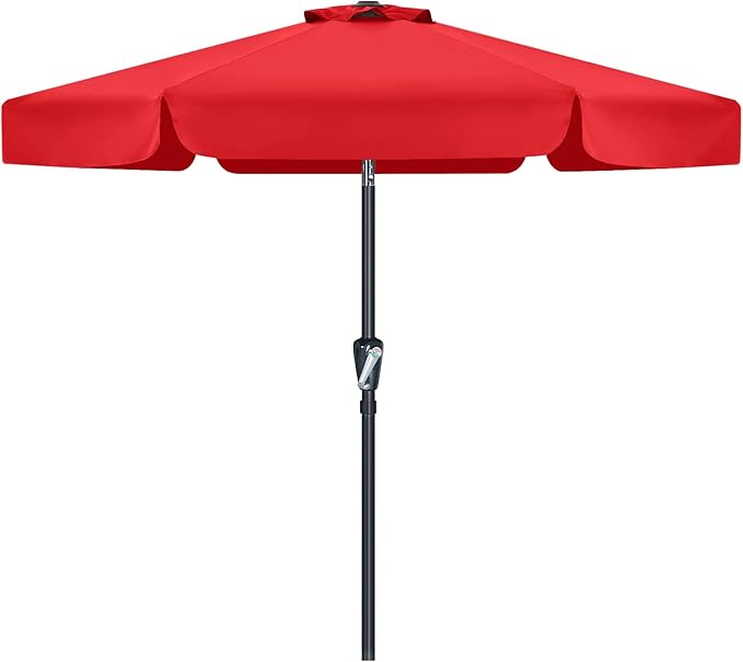 MASTERCANOPY 7.5ft Patio Umbrella with Valance, Crank and Tilt – 6 Ribs Outdoor Market Umbrella, UV/Fade Resistant, Waterproof Canopy with Wind Vent for Garden, Deck, Backyard, Pool (Red)