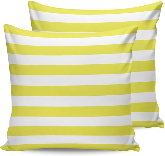 Outdoor Waterproof Pillow Covers for Patio Furniture Yellow and White Stripes Decorative Throw Pillow Cover Solid Striped Pillowcases Set of 2 Cushion Case for Sofa Couch Chair 16 x 16 in