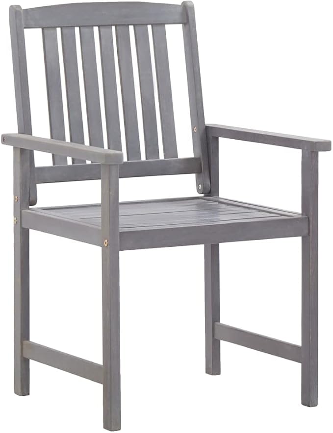 5-Piece Gray Acacia Wood Patio Dining Set with Parasol Hole | Includes one table and four chairs, featuring weather-resistant construction for backyard and deck use.