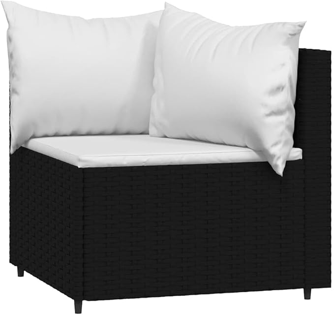 3 Piece Outdoor Patio Lounge Set Black Poly Rattan Modular Sectional Sofa with Coffee Table Weather-Resistant Cushions for Balcony Garden 8.2 x 12.1 x 4.6 in