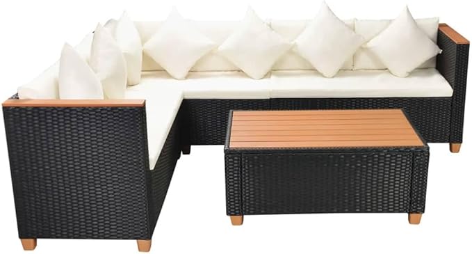 4 Piece Patio Lounge Set with Cushions, Porch Furniture Set Patio Conversation Set Outdoor Sofa Sets Front Porch Furniture for Piazza Exhibition Garden Negotiation Area Poly Rattan Black