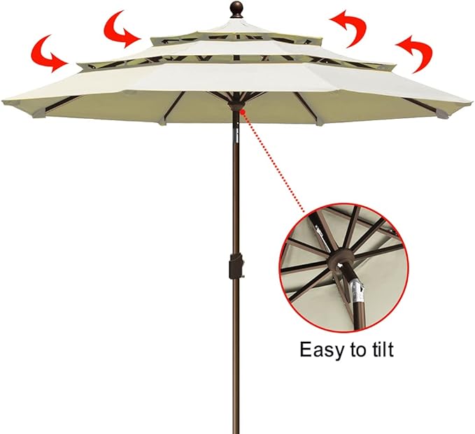 EliteShade USA 10-Year-Non-Fading 9ft 3-Tier Market Patio Umbrella, Commercial Grade Outdoor Table Umbrella with Crank Open, Windproof & UPF 50+ UV Protection, Heavy Duty Ventilation for Garden, Deck, Pool, Backyard, Beach & Bistro, Natural