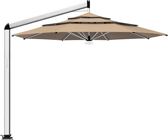 EliteShade USA Atlas 3-Tier 11FT Full Aluminum Cantilever Patio Umbrella for Outdoor restaurant Garden Courtyard Deck Pool and Marketing with Light,Heather Beige